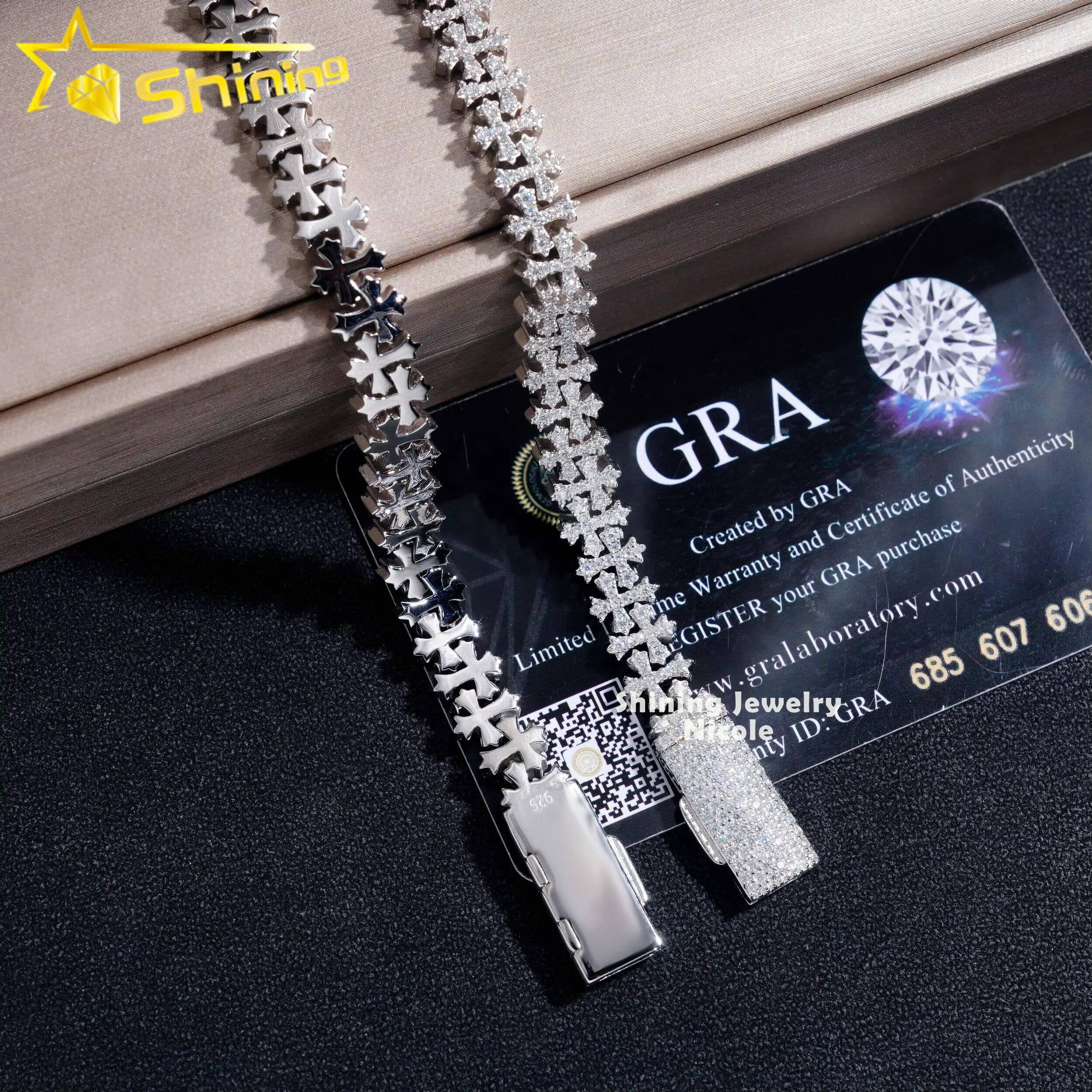 Wholesale Price 925 Sterling Silver GRA Certificate 8MM Cross Moissanite Diamond Cuban Link Chain Bracelet
