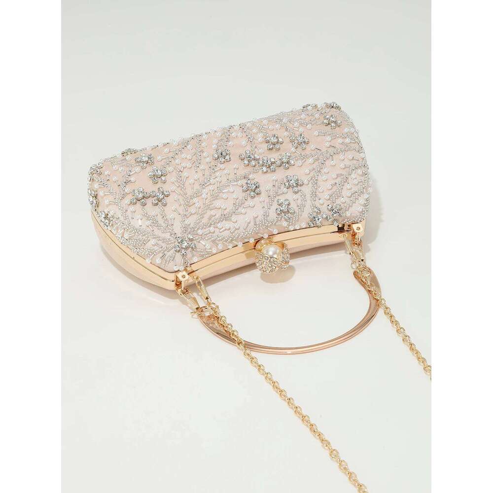 Gorgeous and shiny heavy handmake dia-studded rhinestones beaded flower pattern hand party wedding evening bag