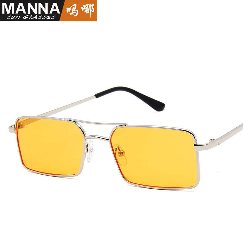 Trendy New Fashion Personality Double Bridge Square Frame Sunglasses Designer Ocean Lens Metal Glasses