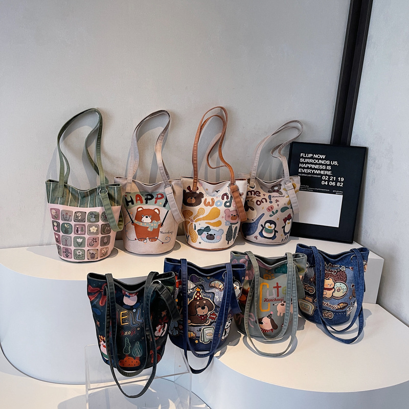 Autumn New Women s Shoulder Bag Minimalist Art Women s Bucket Bag New Cute Cartoon New Women s Crossbody Bag Printed Casual Personality Autumn New Des