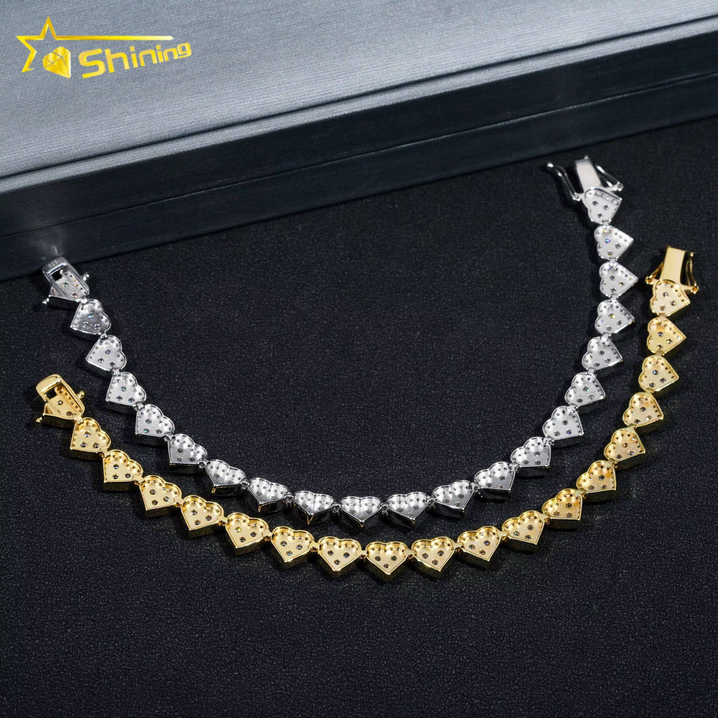 Ready to Ship High Quality Fashion Iced 925 Silver 8mm Heart Shape VVS Moissanite Diamond Cuban Bracelet