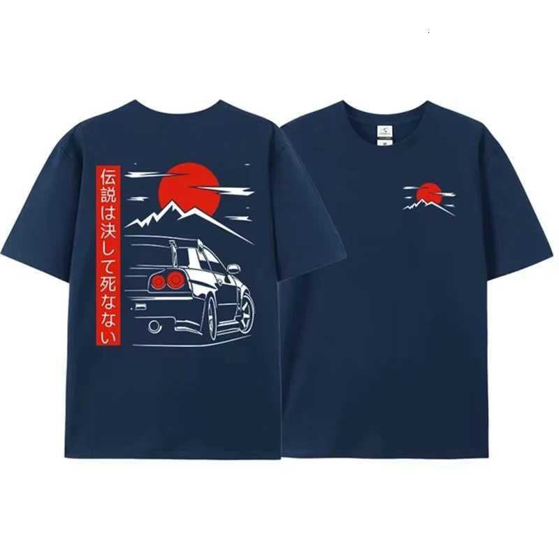 Japanese Style Car JDM Culture GTR R34 Racing T Shirts Men Back Print Wear Oversized 100% Cotton Tops Tee Men T Shirts Y250819