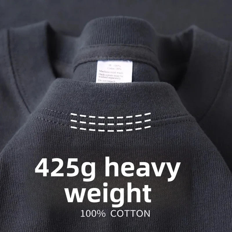 Heavy Wight 425 grams Men T Shirt Cotton Half Sleeve Brathable High Qaulity Round Neck Basic Tops Men Summer TShirt 250811