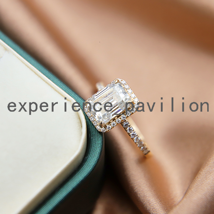Classic 2ct 6x8mm 14K White Gold Emerald Cut Moissanite Ring With Small Halo Engagement Ring