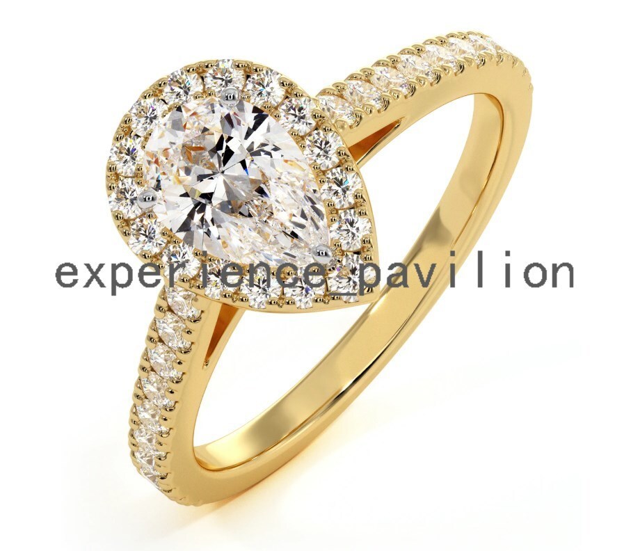 Luxury halo Engagement Rings Wedding Moissanite Ring Pear 1ct 14k White Yellow Gold Jewelry