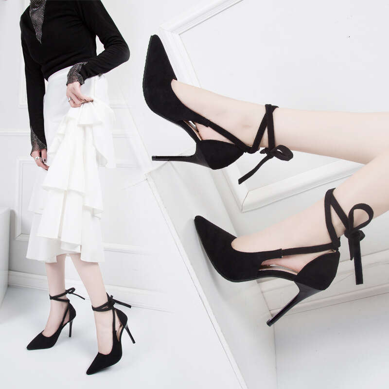 Two Types of Heel Height 7-9cm Sandals for Women 2023 Summer New Sexy Elegant Fashion Ankle Strap Pointed Toe Single Shoes