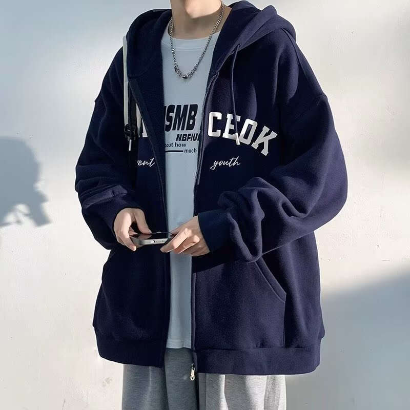 Artistic Style Spring and Autumn Campus Sports Hoodie Cardigan Sweatshirt Men's Clothing Jacket