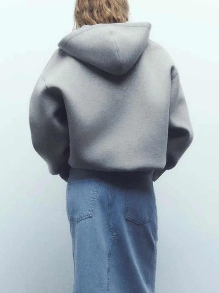 ZABA Womens Versatile Hooded Zip Long Sleeve Loose Jacket Fashion Oversized Casual Top Sweatshirt Street Basic Sports Wear 250815