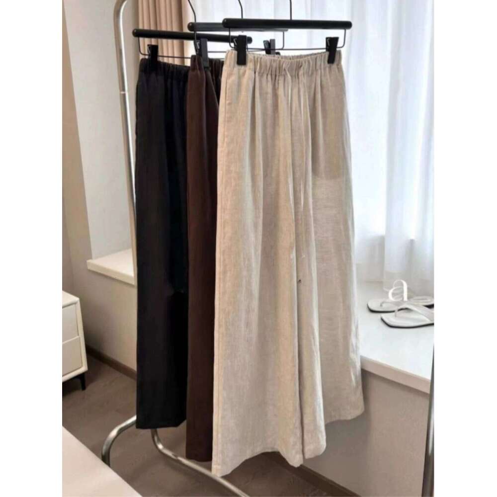 High Waist Linen Women Wide Leg Summer Thin Loose Casual Pants Haruku Korean Solid All Match Straight Trousers