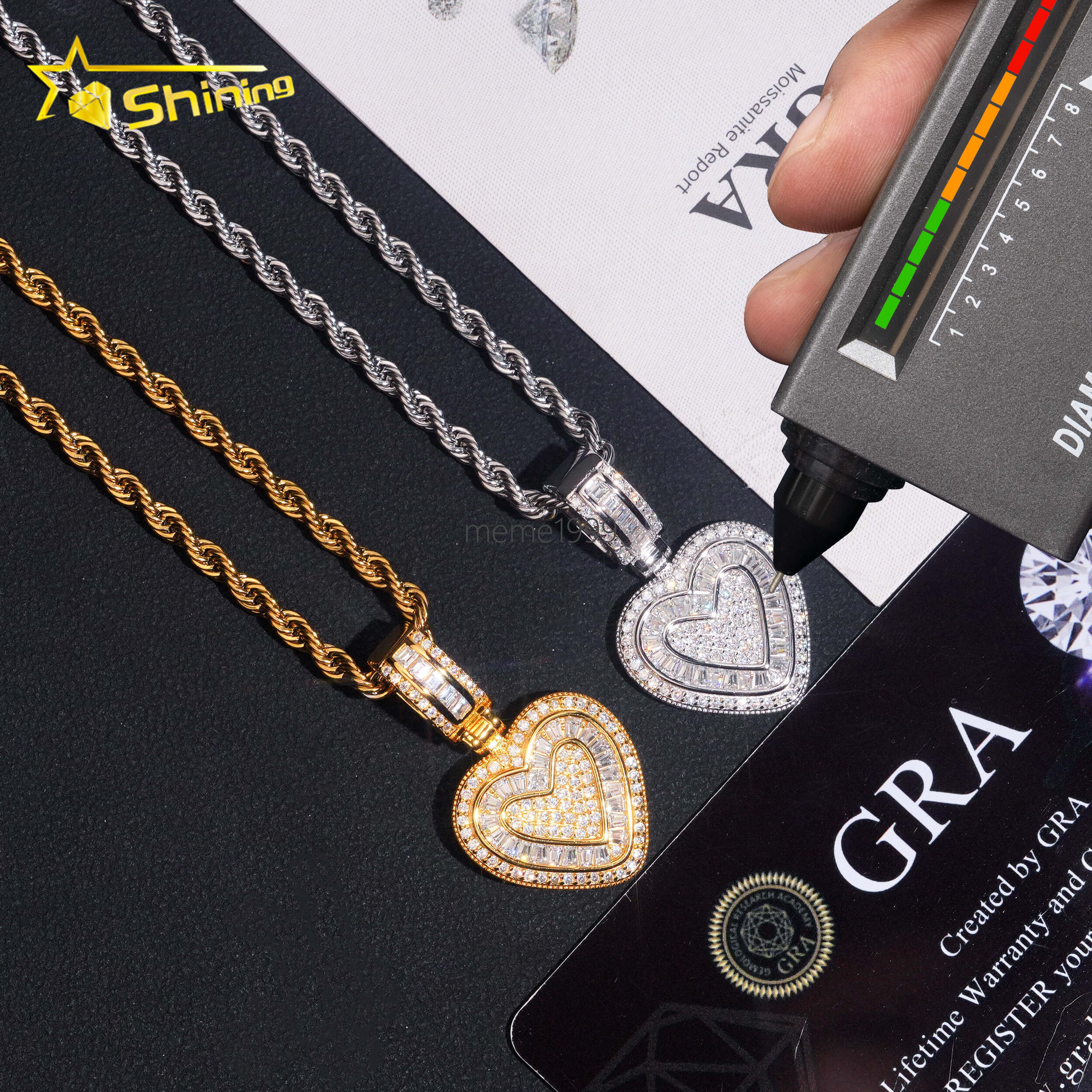 No Tarrifs USA Warehouse GRA Cert 925 Sterling Silver Hip Hop Iced Out VVS Moissanite Diamond Heart Pendant