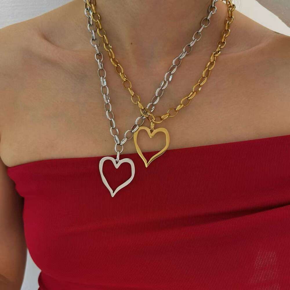 Simple Heart Earrings Stainless Designer Steel Personality Exaggerated Heart-shaped Pendant Necklace