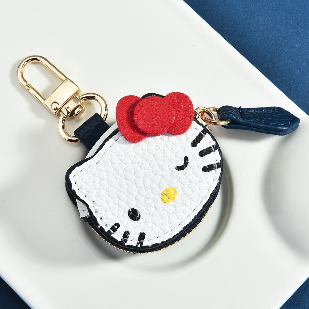 Kawaii KT Cat Mini Keychain Wallet Cartoon Sweet Bag Charms Coin Purse Portable Earphone Bag Data Cable Jewelry Storage Bag