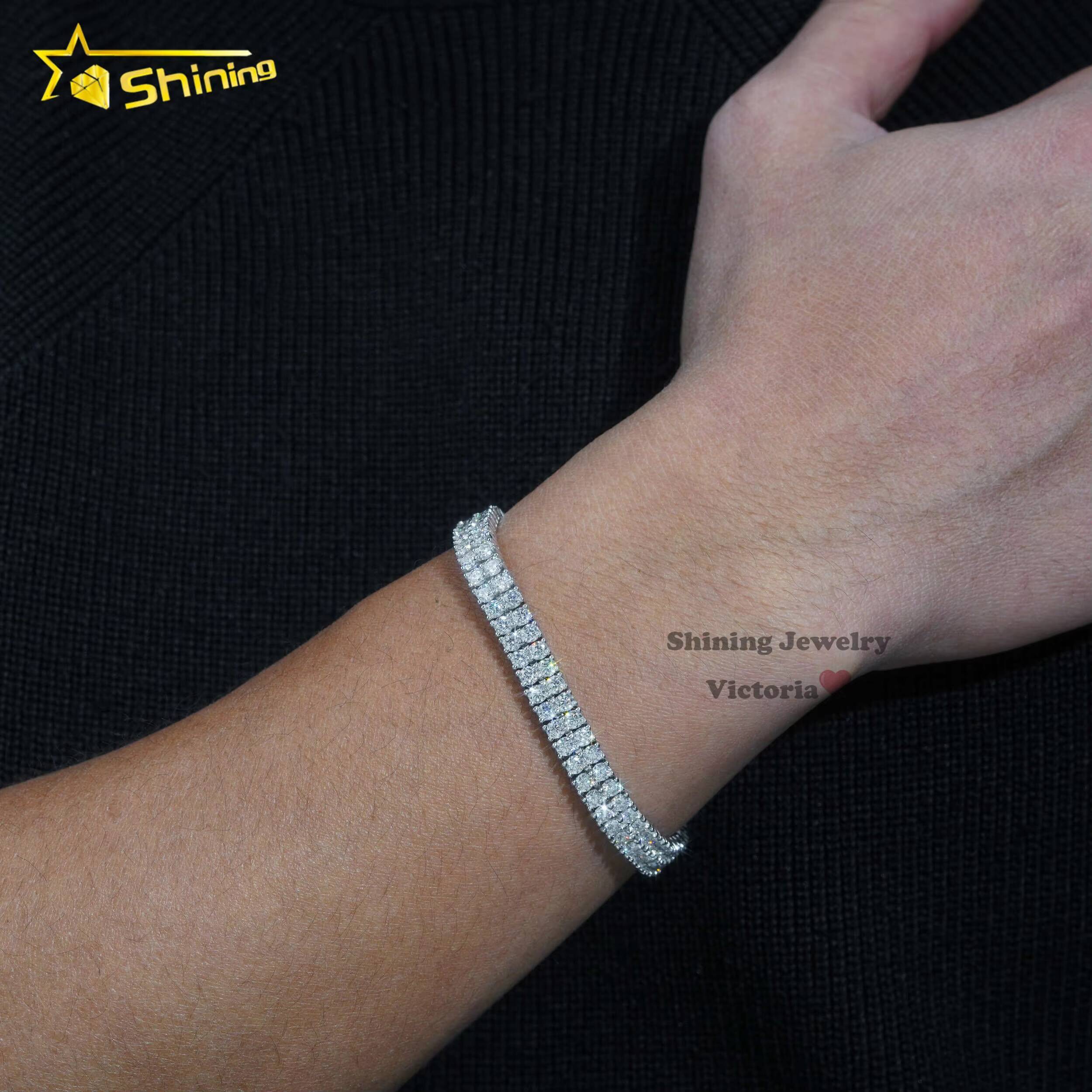 New Design Two Rows Diamond 14k Gold Plated Bracelet Sterling Silver 925 Vvs Moissanite Hip Hop Jewelry Lab Diamond Tennis Chain