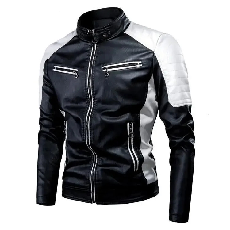 Fashionable Casual Mens Leather Jacket Splice Motorcycle Vintage CrossBorder Spring Autumn Thin Style Wear 250818