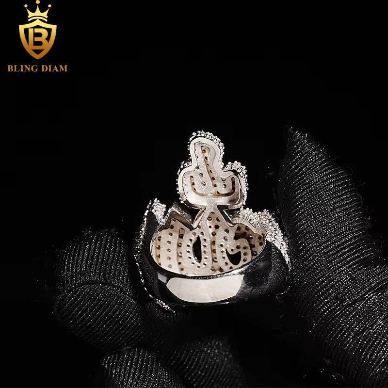 Hot Sale Hip Hop Jewelry Ring 925 Silver Ice Out VVS Moissanite Fully Diamond Mens Rings