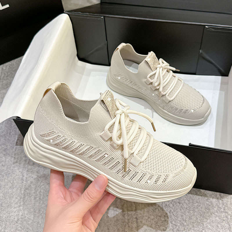 2025 Summer New Hollow Breathable Mesh Sports for Women Lightweight Soft Sole Flyknit Sock Versatile Running Shoes