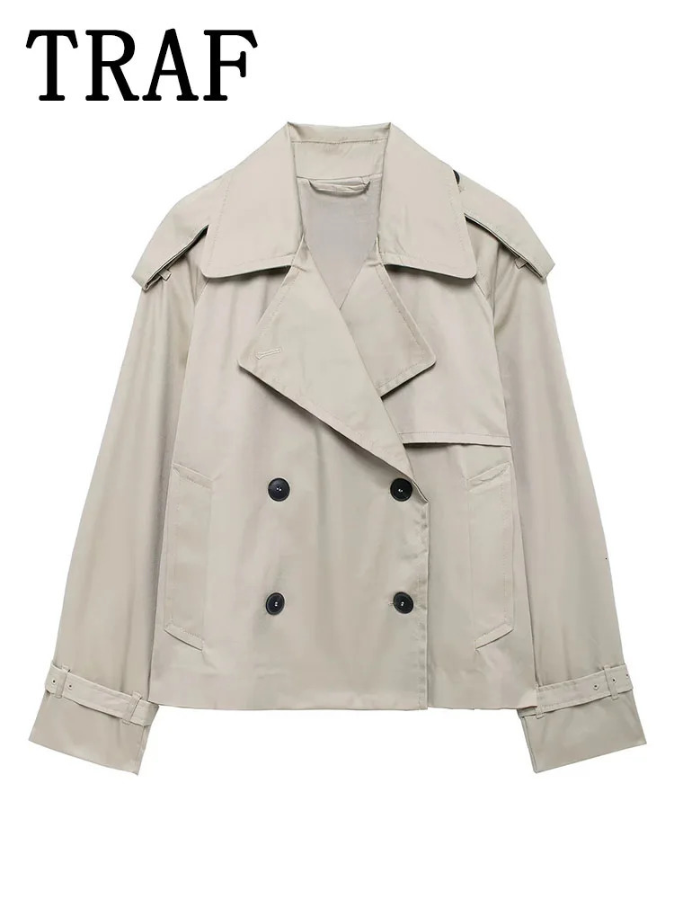 Streetwear Cropped Jacket Women 2024 Autumn DoubleBreasted Jackets for Long Sleeve Coat Woman Casual Outerwear 250815