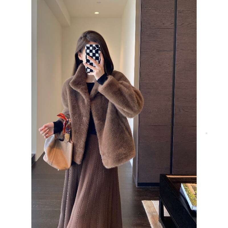 Luxury Mink Fur Loose Stand Collar Fur Coat Women Fashion Winter Outdoor Casual Office Lady All-match Cardigans Woolen Jackets