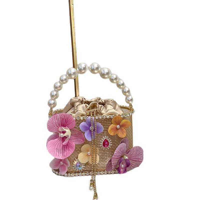 Metal Flower Beaded Handbag Shiny Non-Slip Water Basket Birdcage Party Bucket Clutch Crossbody Bag