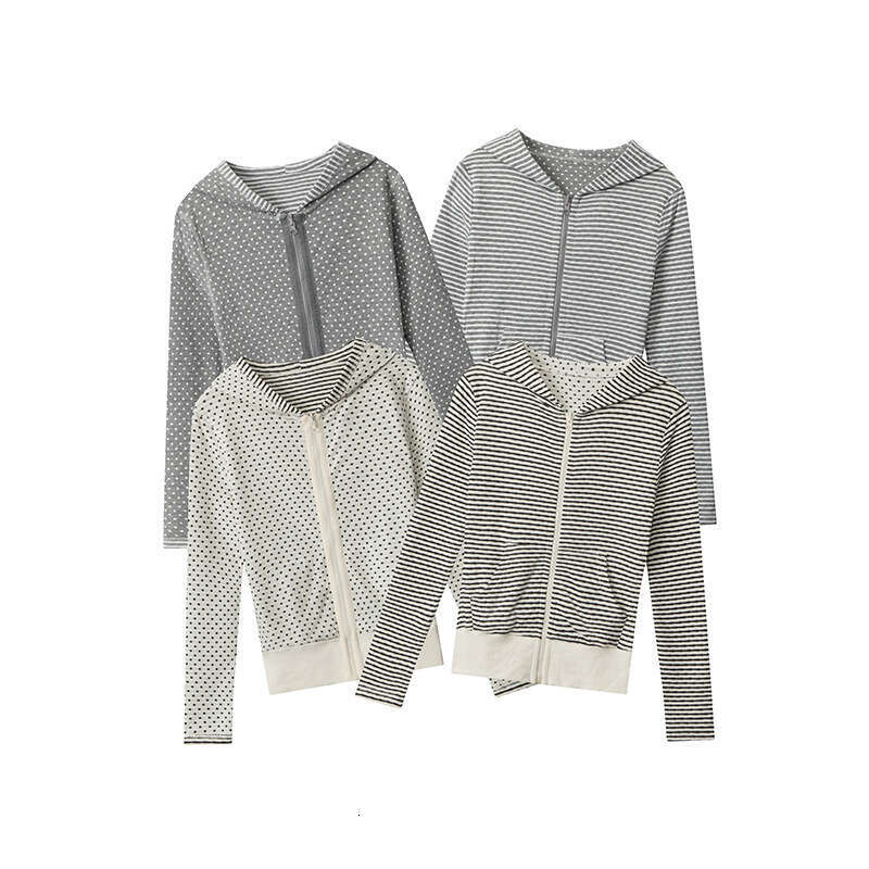Heyhenry Striped And Spotted Reversible Design Hooded Cardigan Sweatshirt For Women Long Sleeve Short Style Ins B5