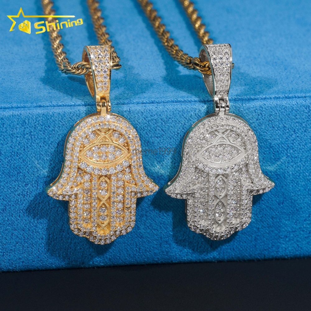 Promotion Price Pass Tester 925 Sterling Silver Gold Plated Fully Iced Custom Fine Jewelry Pendants Charms Hamsa Pendant