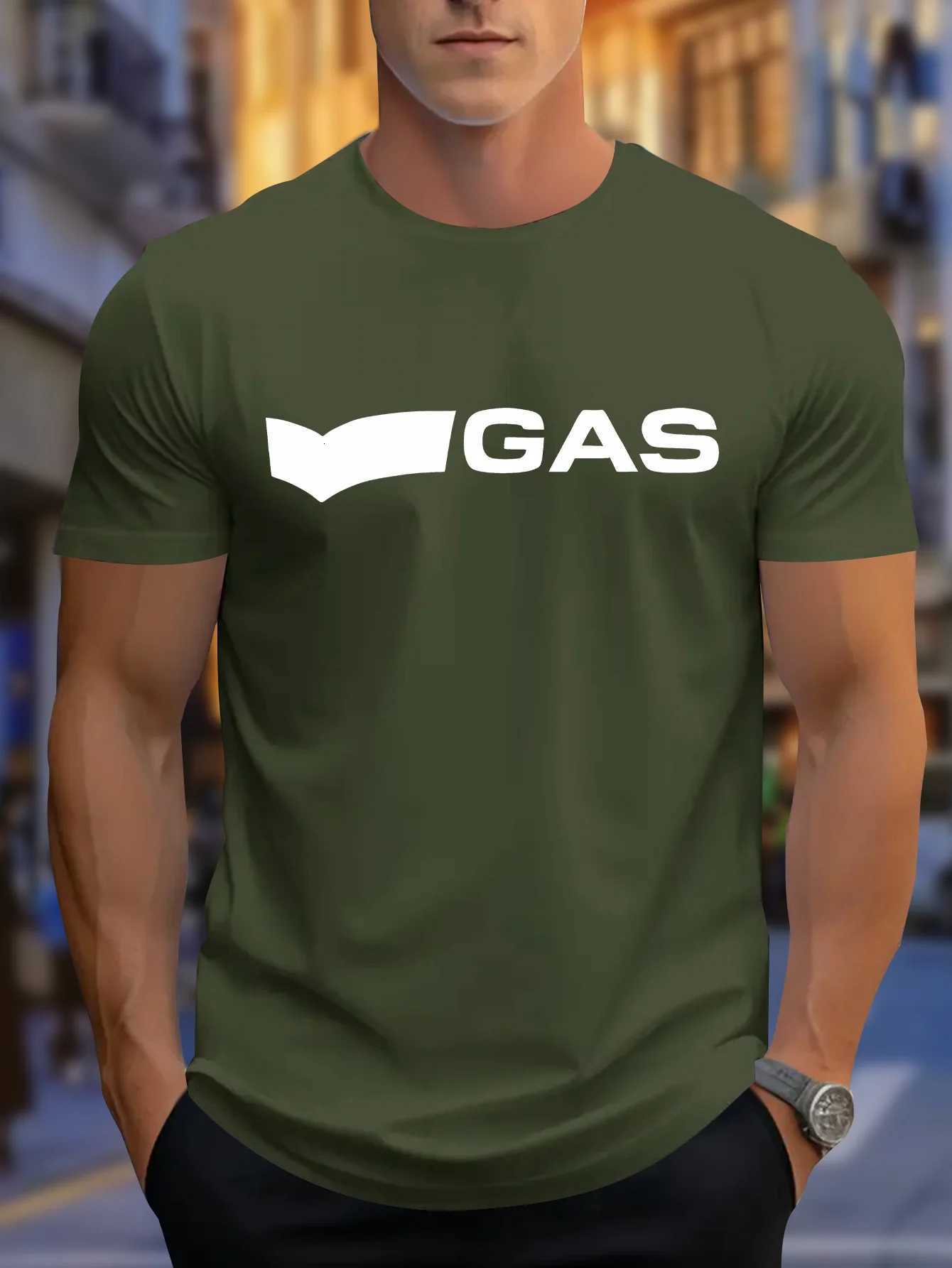 Mens summer 100% pure cotton fashionable casual sports loose GAS letter pattern printed round neck short sleeved T-shirt top Y250819