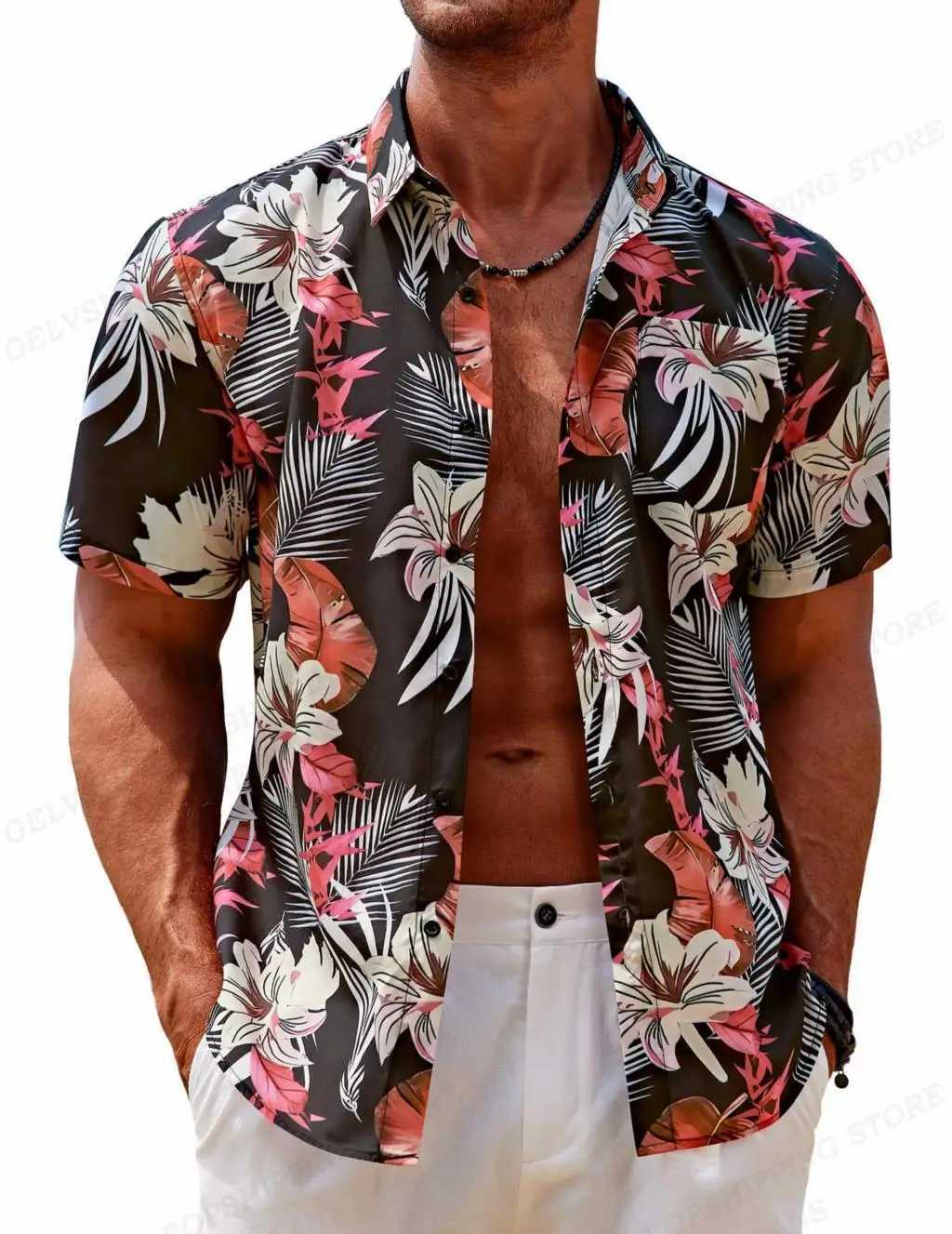 2025 Hawaii Tropical Plant Flower Mens Shirt Fashion Design Harajuku Collar Shirt Casual Mens Single Breasted Clothes Y250819