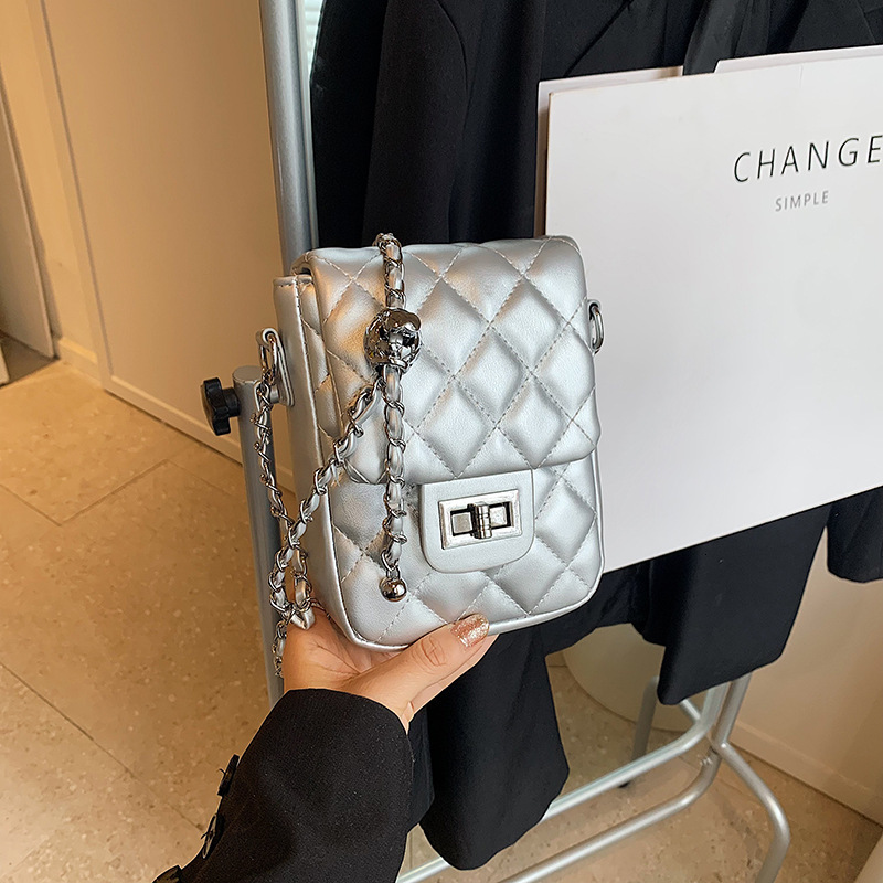 Free Shipping Designer High-end Diamond Grid Women's Chain Shoulder Bag New Small Fragrance Style Mini Handbag Fashionable Trend Crossbody Phone 