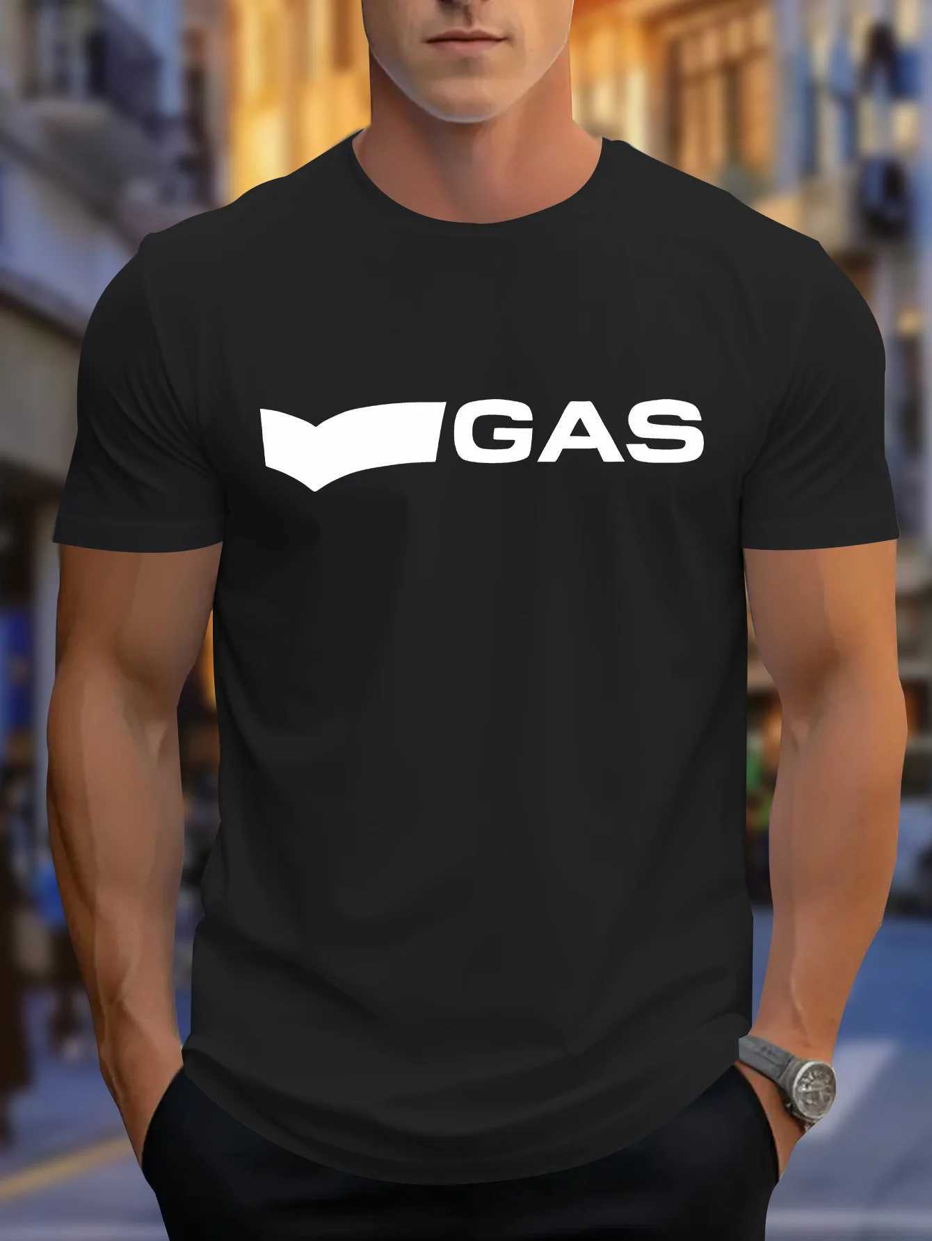 Mens summer 100% pure cotton fashionable casual sports loose GAS letter pattern printed round neck short sleeved T-shirt top Y250819