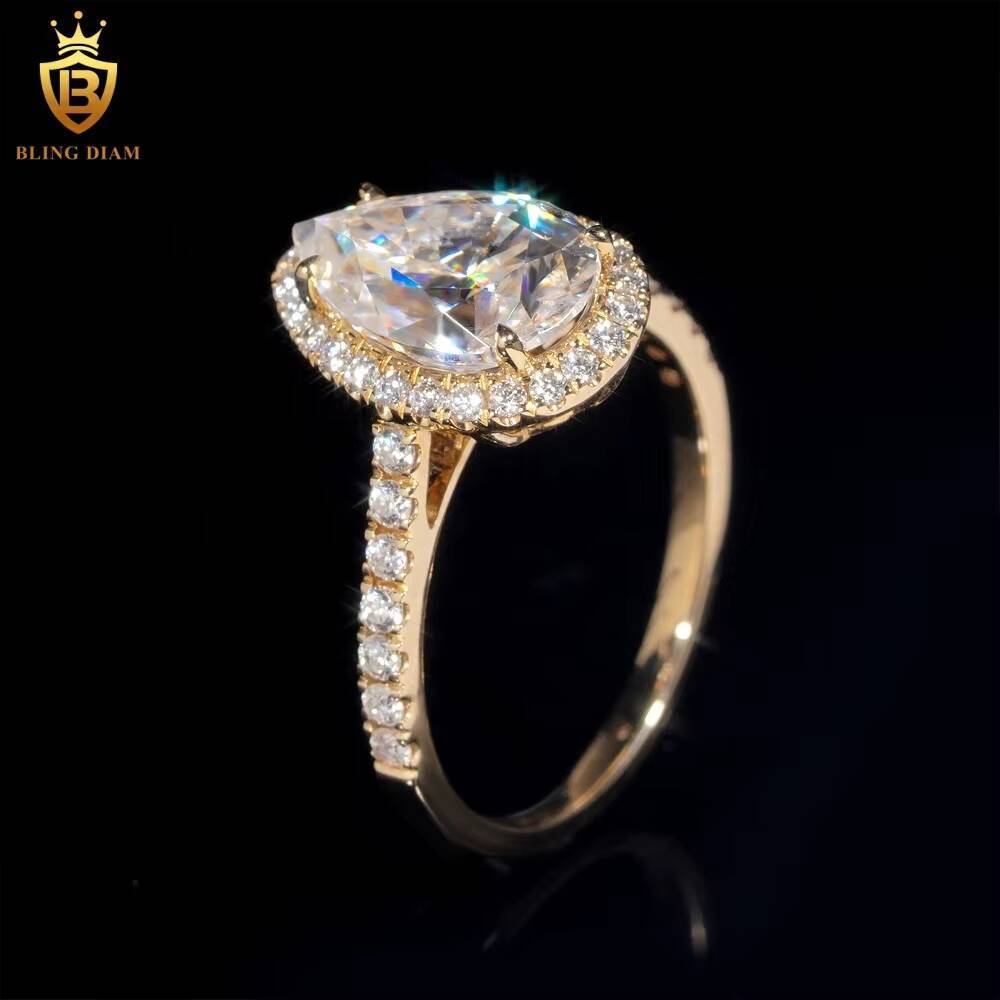 GRA Certificated Luxury VVS Moissanite Diamond 14K Yellow Gold Engagement Wedding Ring