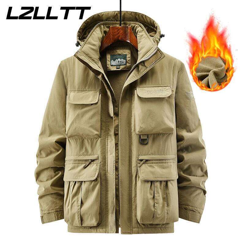 Winter Cargo Warm Fleece Thicken Embroidery Coats Men Autumn Outwear Detachable Hat Outfits Jackets Male