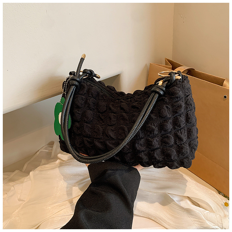 2025 Autumn Bubble Flower Women's Handheld Cylindrical Bag Korean Japanese Style Girl Texture Shoulder Handheld Lunch Bag Shopping Bag Women'