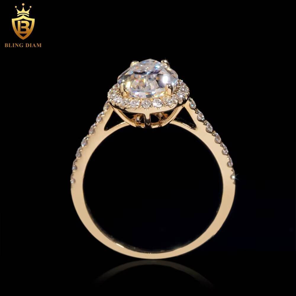 GRA Certificated Luxury VVS Moissanite Diamond 14K Yellow Gold Engagement Wedding Ring