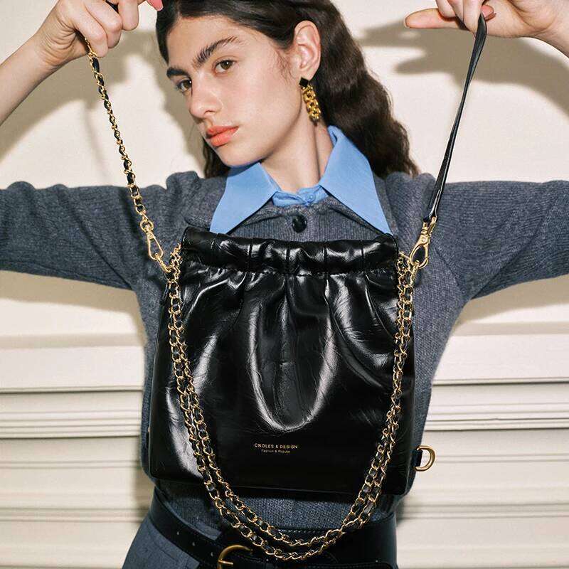 Cnoles Small Crossbody For Women PU Leather Shoulder With Gold-Tone Chain Strap Office Bucket Bag