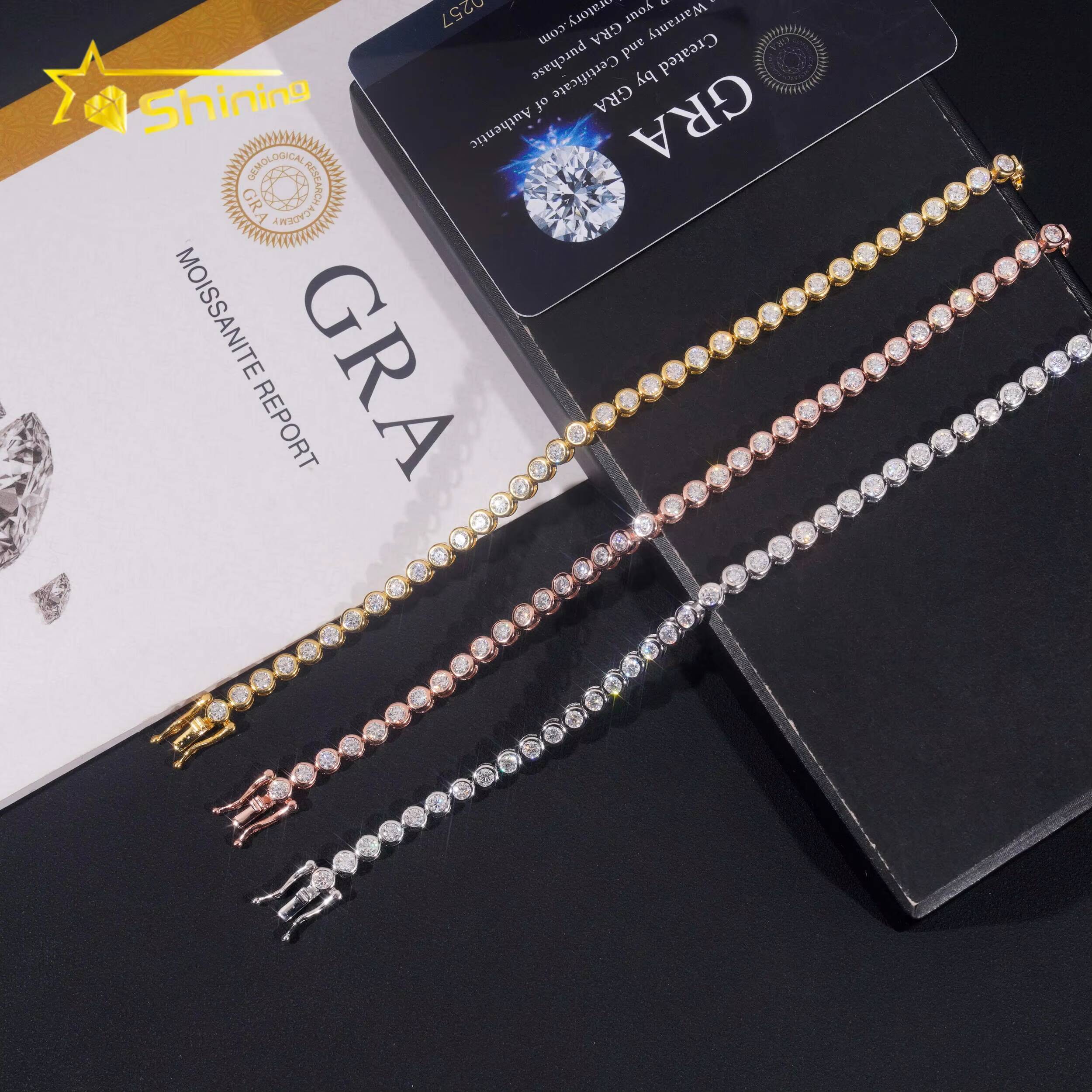 Brilliant Diamond Bezel Setting Women Bracelets Gold Plated 18K Gold Plated 925 Silver Jewelry 3MM Tennis Diamond Bracelet VVS