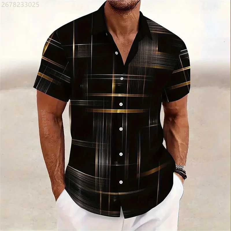 15 Colors Geometric Striped Shirt Mens Button Shirt Hawaiian Short Sleeve Casual Outdoor Vacation Street Fashion Lapel Shirt Y250819