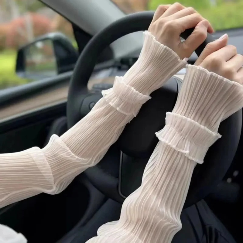 Summer Long Sunprotective Sleeves Sunscreen Breathable Mittens Lady Sun Protection Fingerless Thin Lace Mesh Arm Sleeve AntiUV 250811