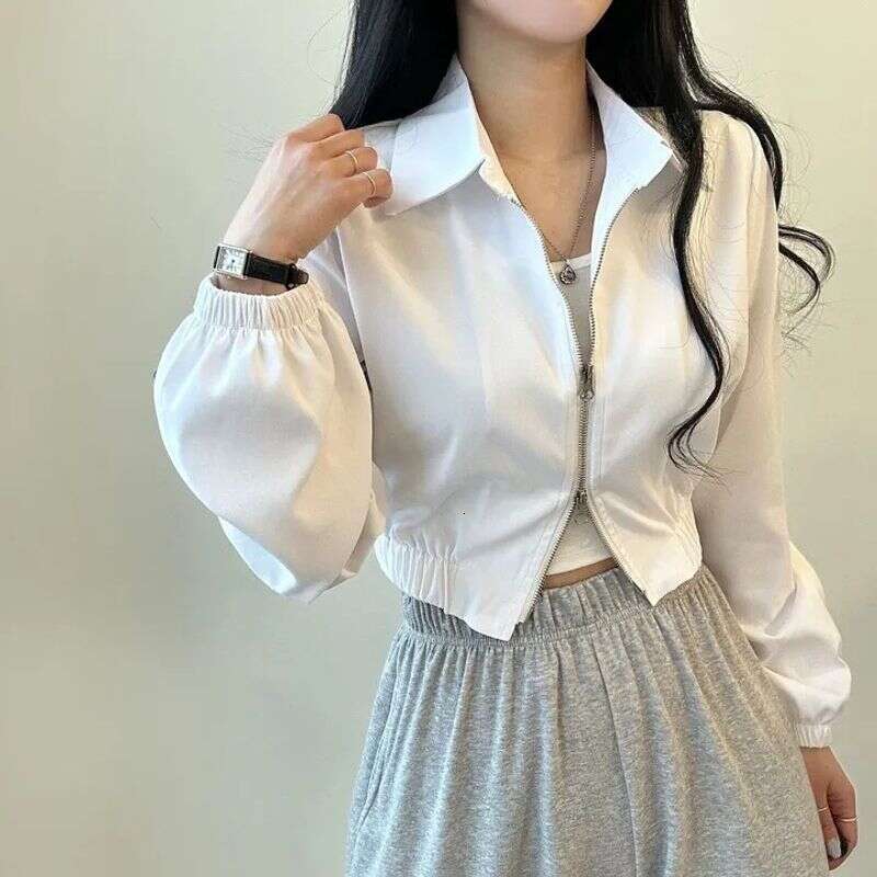 Spring and Autumn Korean Edition New Ins Trendy Women's Double Zipper Jacket Flip Collar Short Coat for Women