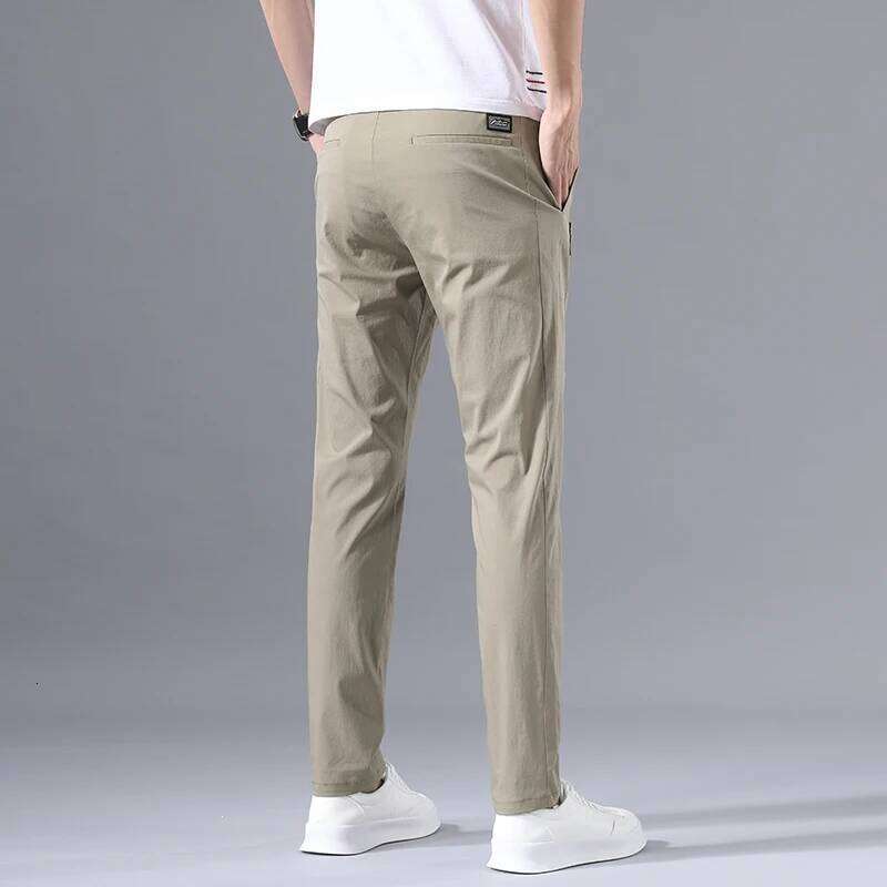2025 Men's Casual Pants Slim Fit Classic Chino Trouser Male Stretch Elastic Korean Summer Dress Ice Light Thin Business