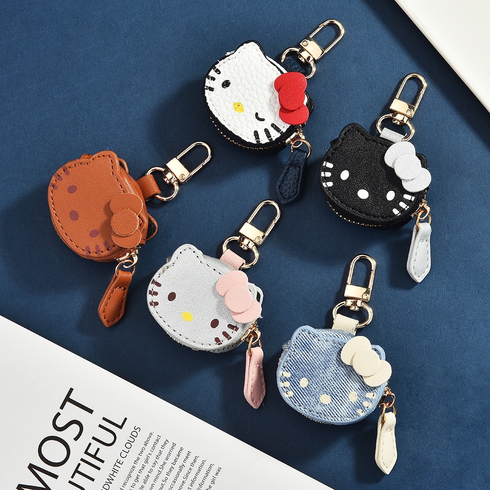 Kawaii KT Cat Mini Keychain Wallet Cartoon Sweet Bag Charms Coin Purse Portable Earphone Bag Data Cable Jewelry Storage Bag