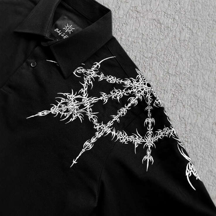 Gothic Dark Style Long Sleeve Shirt For Men High Street Loose Button Trendy Y2k Autumn Top B5