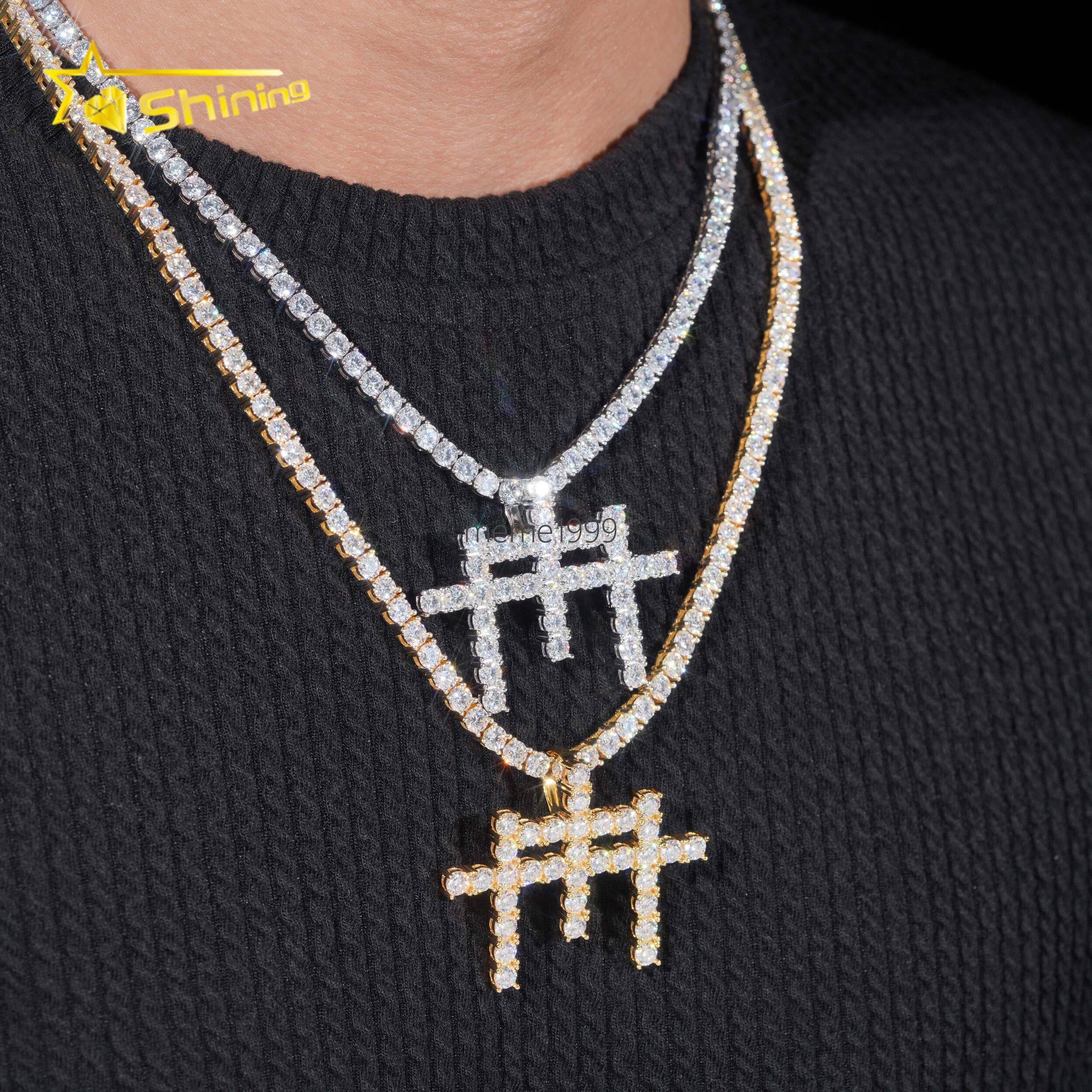 GRA Certificated Three Cross Style Moissanite Pendant Fine Jewelry Charms 925 Silver Gold Plated Men Women Hip Hop Pendant