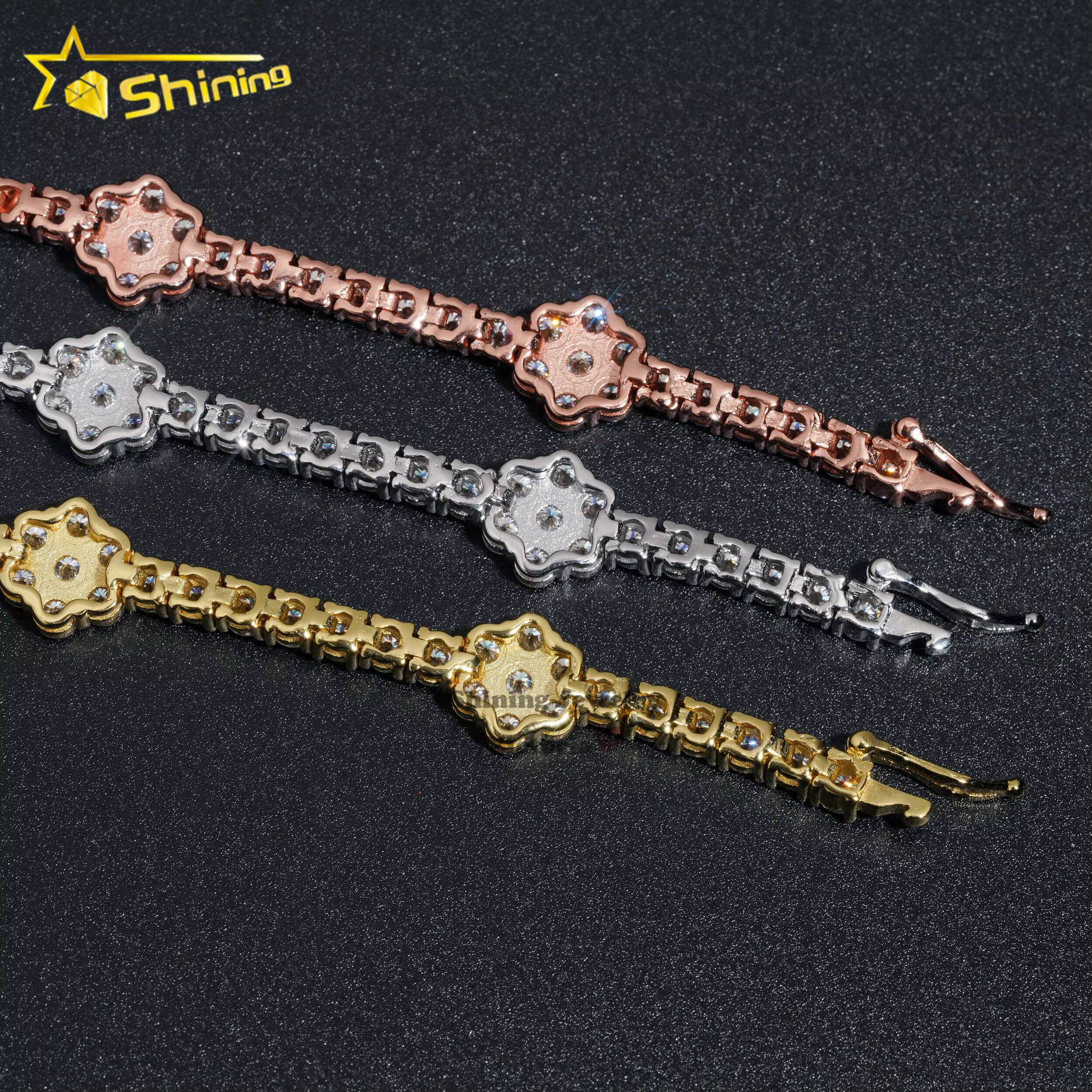 Wholesale Fine Jewelry 925 Silver VVS Moissanite Diamond Iced Out Flower Tennis Chain Necklace Moissanite Tennis Bracelet