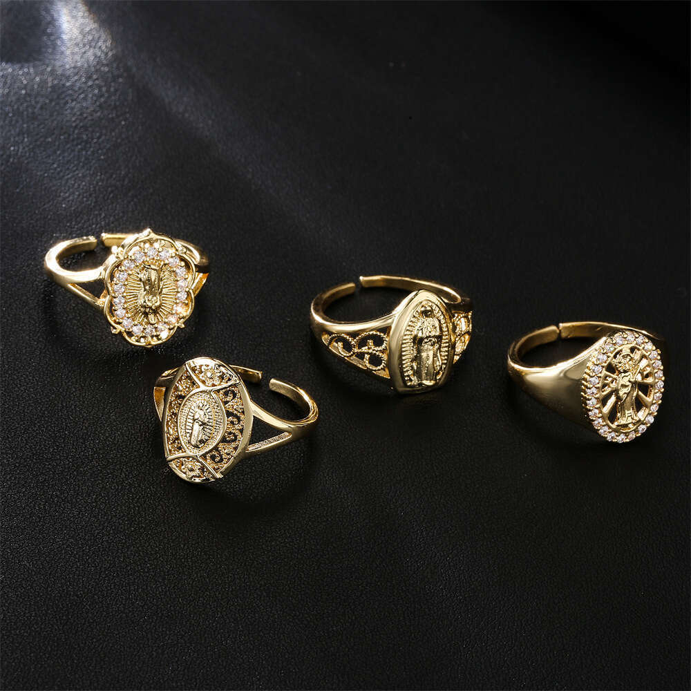 New Product Copper Gold-Plated Religious Jewelry Designer Virgin Mary Open Ring