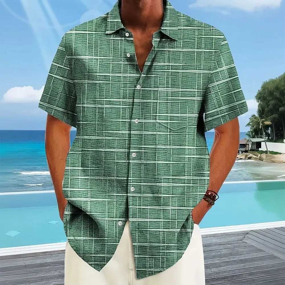 Hawaiian mens summer designer shirts casual short sleeves lapel short sleeves 3d casual plaid stripe pattern tops three colors Y250819