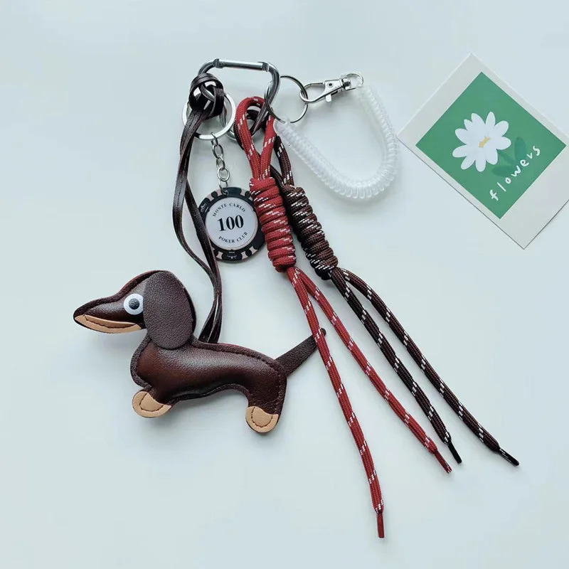 Sausage Dog Bag Charm Keyring PendantDachshund Handbag Purse Hanging Decoration Ornament Woven Keychain Accessories 250820