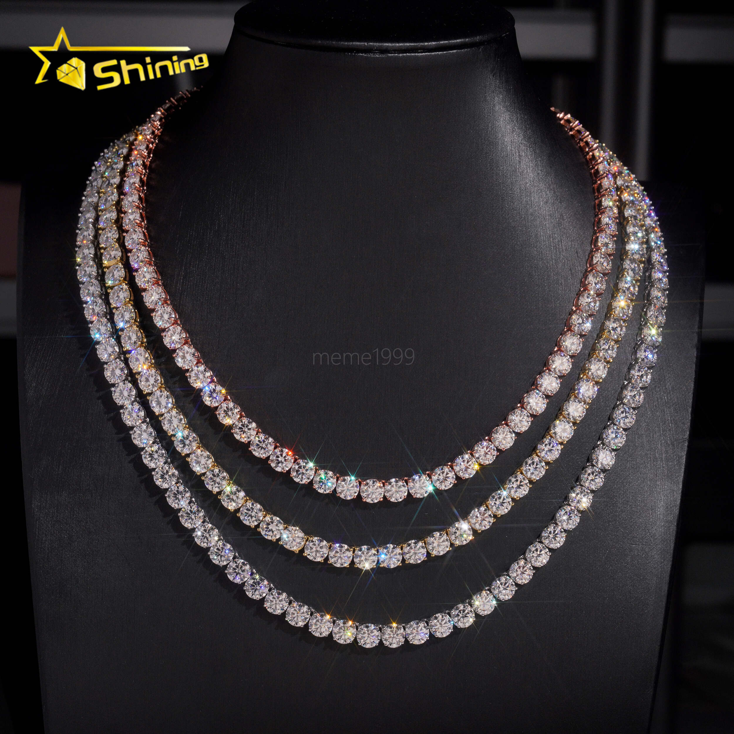 GRA Certificated 925 Sterling Silver Tennis VVS Moissanite Chains Hip Hop Men Women6.5MM Moissanite Tennis Necklace Fine Jewelry