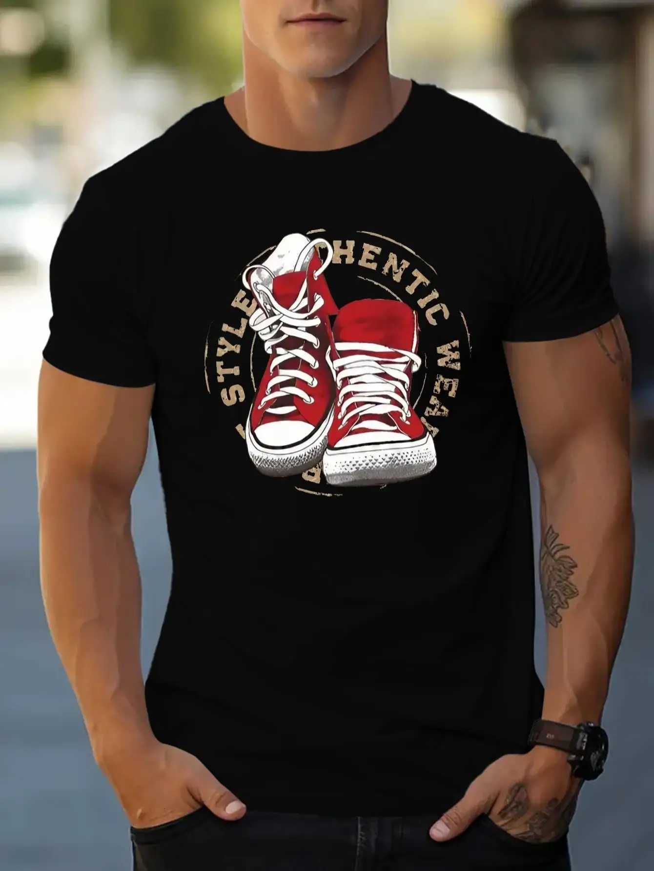 Mens summer 100% pure cotton fashionable casual loose sports canvas shoe pattern printed round neck short sleeved T-shirt top Y250819