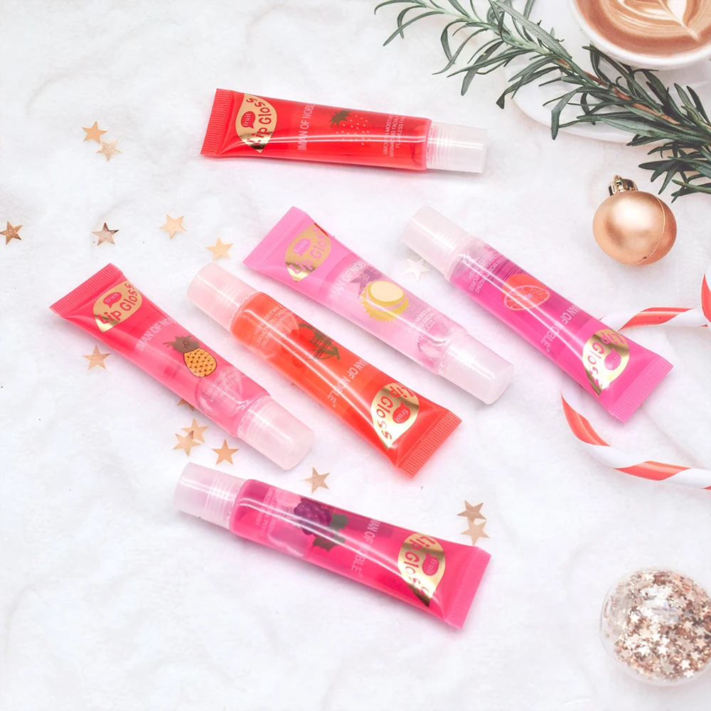 6pcsset Moisturizing Clear Lip Gloss Pineapple strawberry grapes Translucent Plumping Oils Gift Set 250809