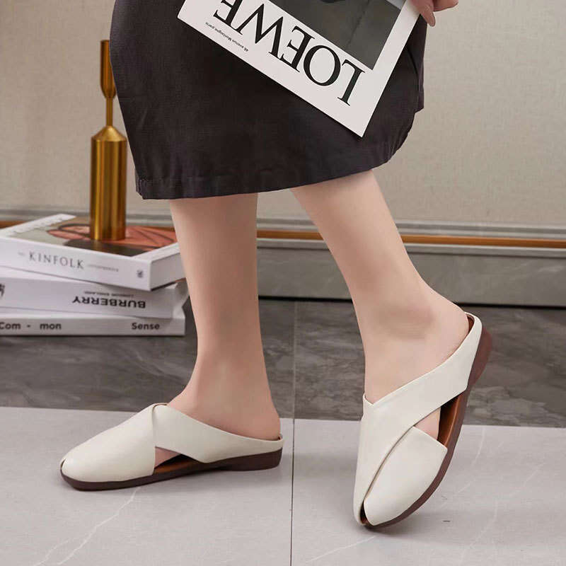 2025 New Lazy Closed-Toe for Women, Summer Outdoor Fashion Non-Slip Flat High-End Half Slippers Peep-Toe Shoes